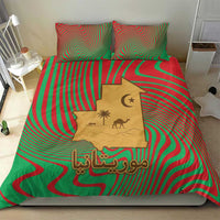 Mauritania Bedding Set with Desert Camel Crescent Moon and Palm Tree Graphic in Red Green Gold Pattern