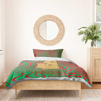 Mauritania Bedding Set with Desert Camel Crescent Moon and Palm Tree Graphic in Red Green Gold Pattern