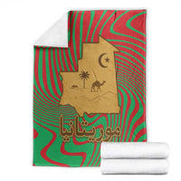 Mauritania Blanket with Desert Camel Crescent Moon and Palm Tree Graphic in Red Green Gold Pattern
