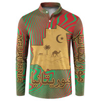 Mauritania Button Sweatshirt with Desert Camel Crescent Moon and Palm Tree Graphic in Red Green Gold Pattern