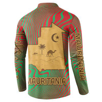 Mauritania Button Sweatshirt with Desert Camel Crescent Moon and Palm Tree Graphic in Red Green Gold Pattern