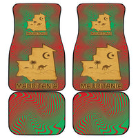 Mauritania Car Mats with Desert Camel Crescent Moon and Palm Tree Graphic in Red Green Gold Pattern