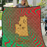 Mauritania Quilt with Desert Camel Crescent Moon and Palm Tree Graphic in Red Green Gold Pattern