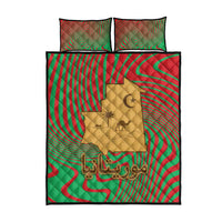 Mauritania Quilt Bed Set with Desert Camel Crescent Moon and Palm Tree Graphic in Red Green Gold Pattern