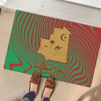 Mauritania Rubber Doormat with Desert Camel Crescent Moon and Palm Tree Graphic in Red Green Gold Pattern
