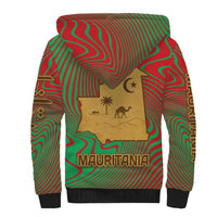 Mauritania Sherpa Hoodie with Desert Camel Crescent Moon and Palm Tree Graphic in Red Green Gold Pattern