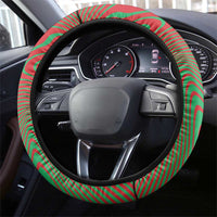Mauritania Steering Wheel Cover with Desert Camel Crescent Moon and Palm Tree Graphic in Red Green Gold Pattern