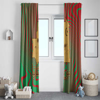 Mauritania Window Curtain with Desert Camel Crescent Moon and Palm Tree Graphic in Red Green Gold Pattern