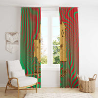 Mauritania Window Curtain with Desert Camel Crescent Moon and Palm Tree Graphic in Red Green Gold Pattern