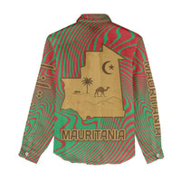 Mauritania Women Casual Shirt with Desert Camel Crescent Moon and Palm Tree Graphic in Red Green Gold Pattern