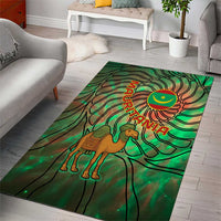 Mauritania Area Rug with Green Tie Dye Camel and Crescent Moon Flag Design