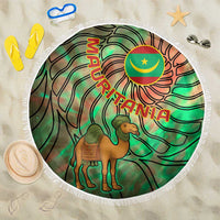 Mauritania Beach Blanket with Green Tie Dye Camel and Crescent Moon Flag Design