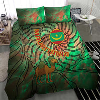 Mauritania Bedding Set with Green Tie Dye Camel and Crescent Moon Flag Design