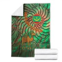 Mauritania Blanket with Green Tie Dye Camel and Crescent Moon Flag Design