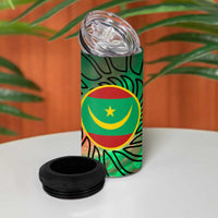 Mauritania 4 in 1 Can Cooler Tumbler with Green Tie Dye Camel and Crescent Moon Flag Design