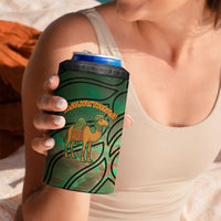 Mauritania 4 in 1 Can Cooler Tumbler with Green Tie Dye Camel and Crescent Moon Flag Design