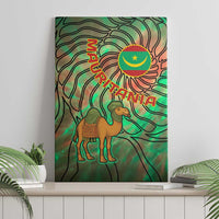 Mauritania Canvas Wall Art with Green Tie Dye Camel and Crescent Moon Flag Design