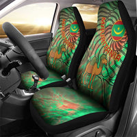 Mauritania Car Seat Cover with Green Tie Dye Camel and Crescent Moon Flag Design