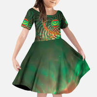 Mauritania Family Matching Mermaid Dress and Hawaiian Shirt with Green Tie Dye Camel and Crescent Moon Flag Design