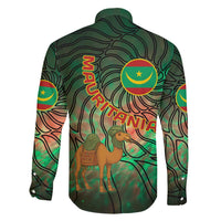 Mauritania Family Matching Mermaid Dress and Hawaiian Shirt with Green Tie Dye Camel and Crescent Moon Flag Design