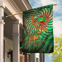 Mauritania Garden Flag with Green Tie Dye Camel and Crescent Moon Flag Design