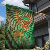 Mauritania Garden Flag with Green Tie Dye Camel and Crescent Moon Flag Design