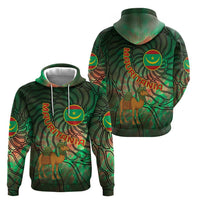 Mauritania Hoodie with Green Tie Dye Camel and Crescent Moon Flag Design