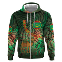 Mauritania Hoodie with Green Tie Dye Camel and Crescent Moon Flag Design