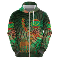 Mauritania Hoodie with Green Tie Dye Camel and Crescent Moon Flag Design