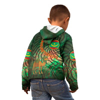 Mauritania Kid Hoodie with Green Tie Dye Camel and Crescent Moon Flag Design