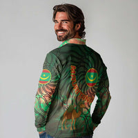 Mauritania Long Sleeve Polo Shirt with Green Tie Dye Camel and Crescent Moon Flag Design
