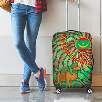 Mauritania Luggage Cover with Green Tie Dye Camel and Crescent Moon Flag Design