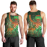 Mauritania Men Tank Top with Green Tie Dye Camel and Crescent Moon Flag Design