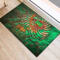 Mauritania Rubber Doormat with Green Tie Dye Camel and Crescent Moon Flag Design