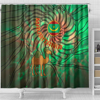 Mauritania Shower Curtain with Green Tie Dye Camel and Crescent Moon Flag Design