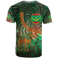 Mauritania T Shirt with Green Tie Dye Camel and Crescent Moon Flag Design