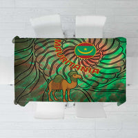 Mauritania Tablecloth with Green Tie Dye Camel and Crescent Moon Flag Design