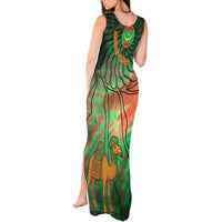 Mauritania Tank Maxi Dress with Green Tie Dye Camel and Crescent Moon Flag Design