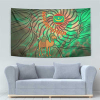Mauritania Tapestry with Green Tie Dye Camel and Crescent Moon Flag Design