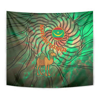 Mauritania Tapestry with Green Tie Dye Camel and Crescent Moon Flag Design