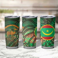 Mauritania Tumbler Cup with Green Tie Dye Camel and Crescent Moon Flag Design