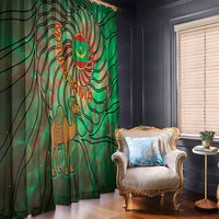 Mauritania Window Curtain with Green Tie Dye Camel and Crescent Moon Flag Design