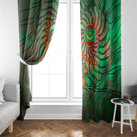 Mauritania Window Curtain with Green Tie Dye Camel and Crescent Moon Flag Design