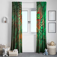 Mauritania Window Curtain with Green Tie Dye Camel and Crescent Moon Flag Design