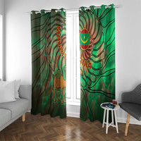 Mauritania Window Curtain with Green Tie Dye Camel and Crescent Moon Flag Design