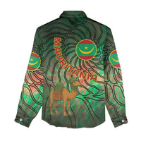 Mauritania Women Casual Shirt with Green Tie Dye Camel and Crescent Moon Flag Design