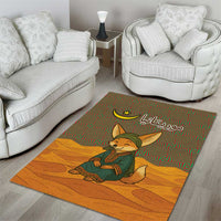 Mauritania Area Rug with Cute Fennec Fox and Arabic Calligraphy Desert Design
