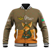 Mauritania Baseball Jacket with Cute Fennec Fox and Arabic Calligraphy Desert Design