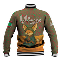 Mauritania Baseball Jacket with Cute Fennec Fox and Arabic Calligraphy Desert Design