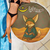 Mauritania Beach Blanket with Cute Fennec Fox and Arabic Calligraphy Desert Design